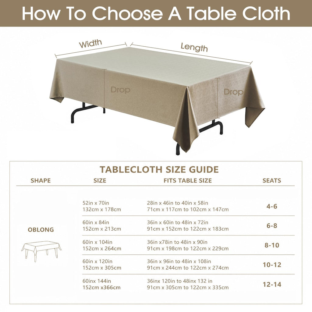 Rectangle Tablecloth Linen Textured Waterproof & Stain Resistant Table Cloth Wrinkle Free Decorative Fabric Farmhouse