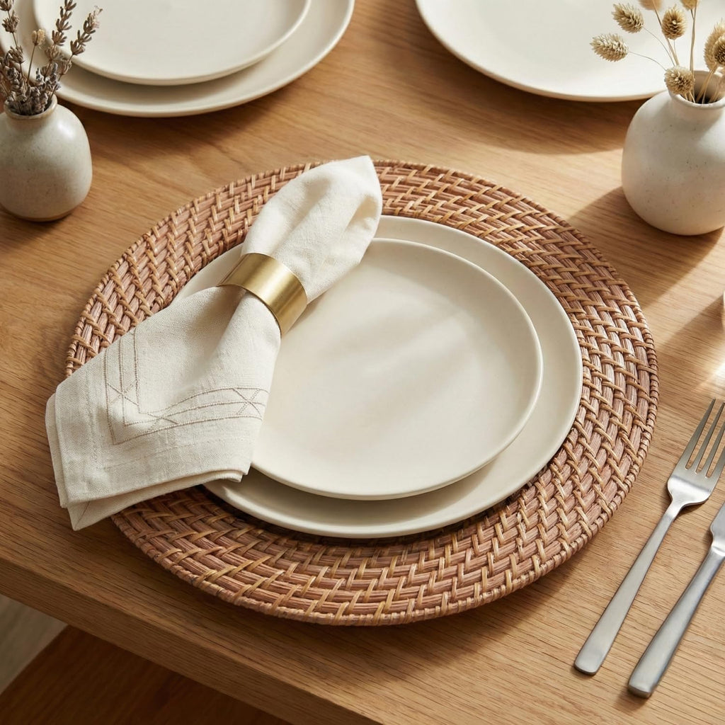 Rattan Charger Plates Hand Woven Round Harvest, 13" - 4 Set - Set of 4