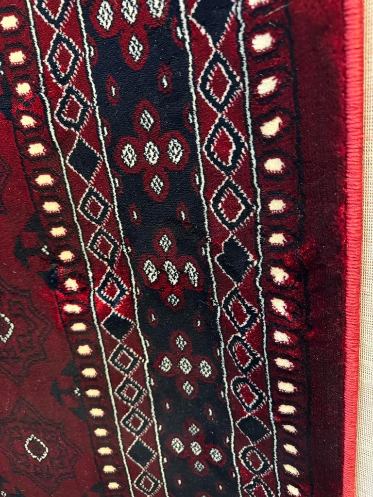 Traditional Torkaman-Inspired Area Rug, Overdyed Vintage Style, Dark Red & Dark Blue Gul Medallion Pattern, 5' x 7'