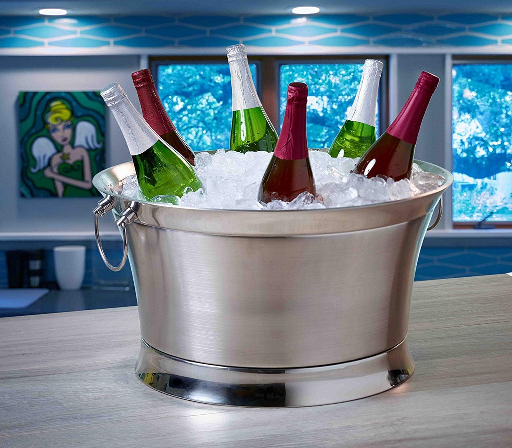 Double Wall Beverage Tub - Stainless Steel Ice Bucket, Metal Drink Cooler with Handles, for Parties & Events