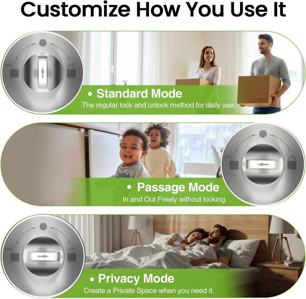 Fingerprint Door Lock, 3 in 1 Smart Fingerprint Door Knob with App Control & Key, Auto Lock, Biometric Door Knobs