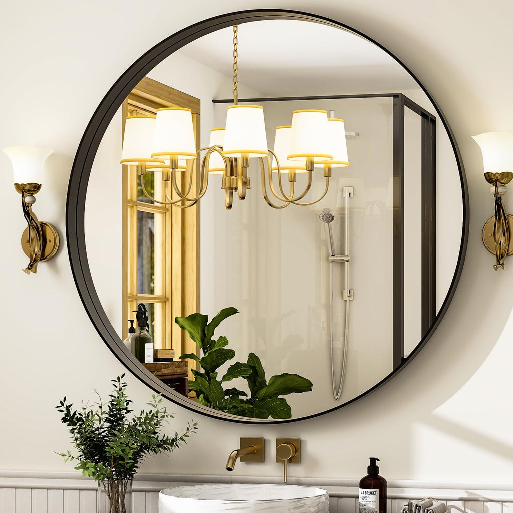 30 Inch Round Bathroom Mirror - Wall Mounted Circle Mirror with Metal Frame, Modern Mirror Suitable, Vanity