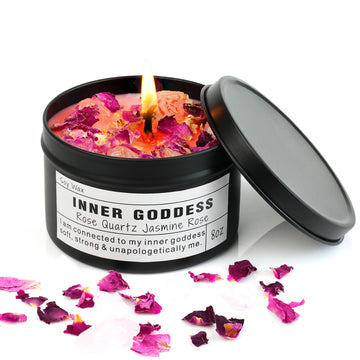 Inner Goddess, Candle Gift with Rose Quartz Crystal Floral Scented, Soy Wax Candle for Self-Care and Feminine Energy.