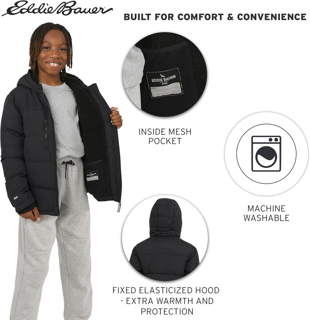 Boys' Classic Heavyweight Faux Fur Lined Hooded Insulated Down Jacket