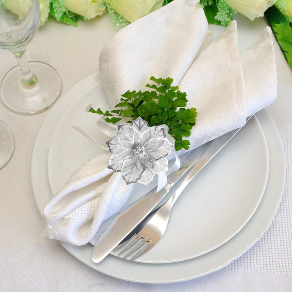Alloy Napkin Rings with Hollow Out Flower Napkin Ring Holders for Wedding Party Holiday Banquet Christmas - Set of 12