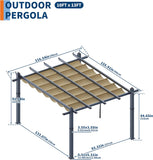 10x13 ft Aluminum Pergola, Outdoor Metal Pergola with Adjustable Canopy