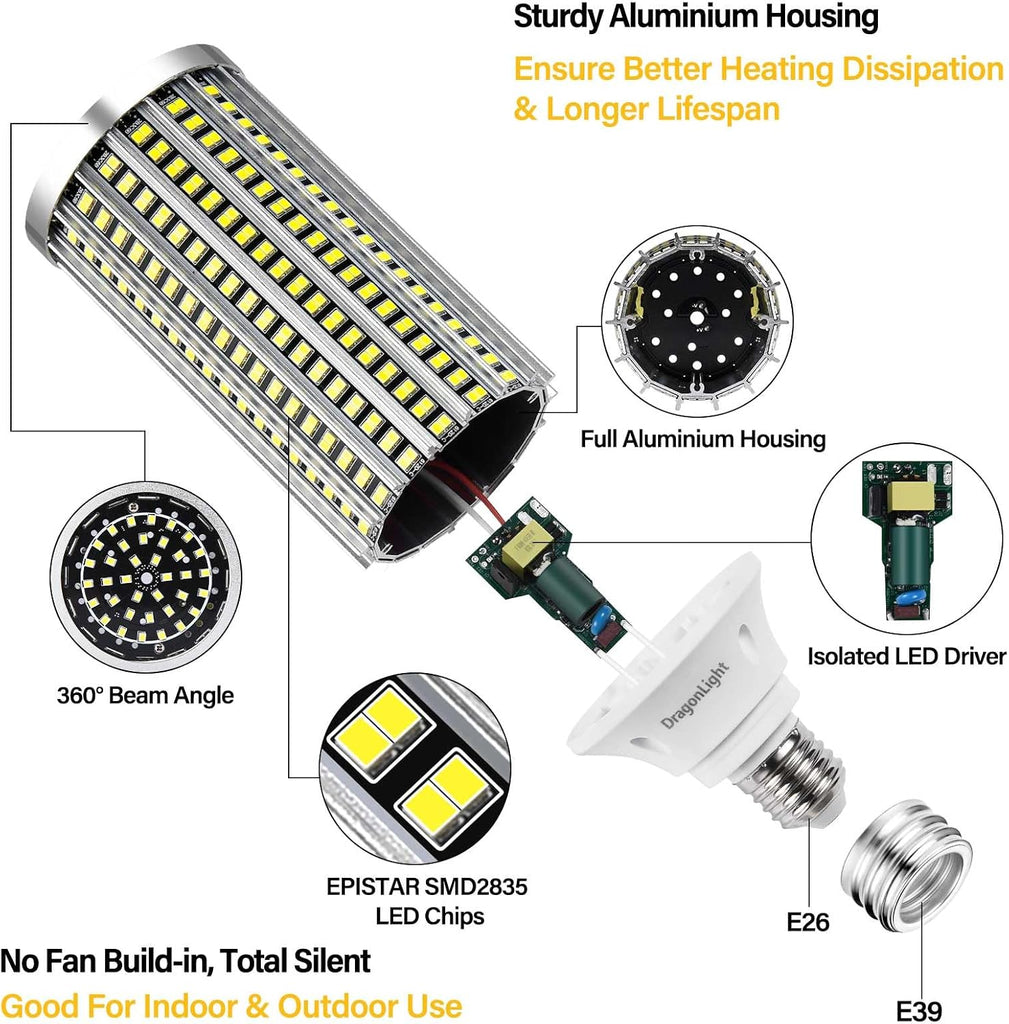 60W LED Corn Light Bulbs 6000K Daylight 7200Lumens, 2 Pack