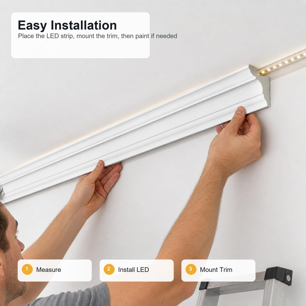 9 Pcs LED Crown Molding, 47.2" Ceiling Trim with Hidden LED Channel