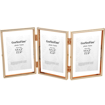 4x6 Triple Floating Frame, Metal Narrow Design, Gold