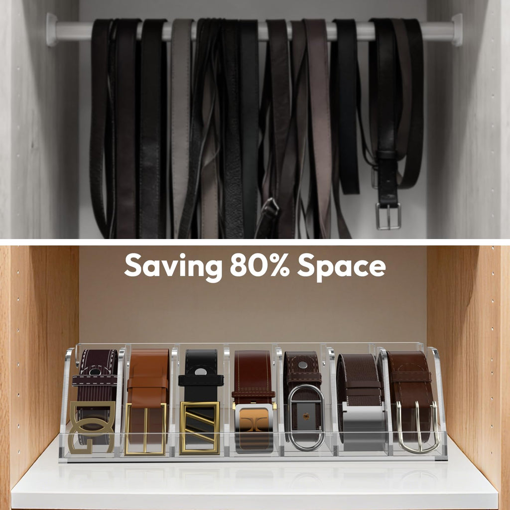 Belt Organizer for Closet,Acrylic Belt Holder Rack for Drawer,7 Grid