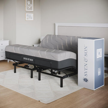 Sven and Son Essential Adjustable Bed Base (Frame) + 12 inch Memory Foam Matt (Medium), Easy Assembly, Head and Foot