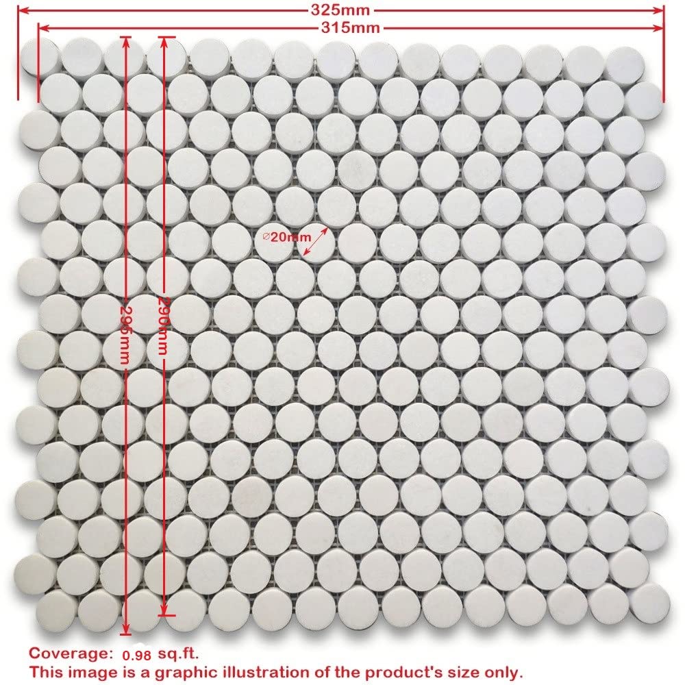 Nero Marquina Black Marble 3/4 inch Penny Round Mosaic Tile Honed Kitchen Bath Wall Floor Backsplash Shower (1 Sheet)