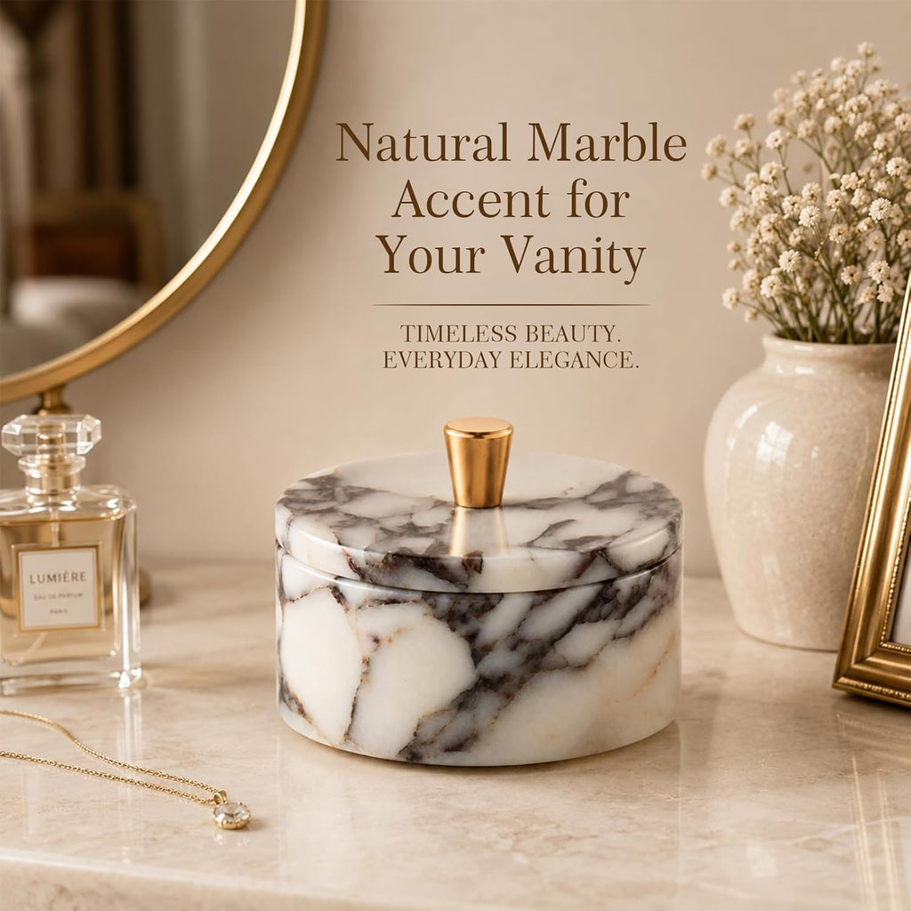Calacatta Viola Marble Jewelry Box, Round Natural Stone Jewelry Jar with Lid, Small Trinket Box, Decorative Storage