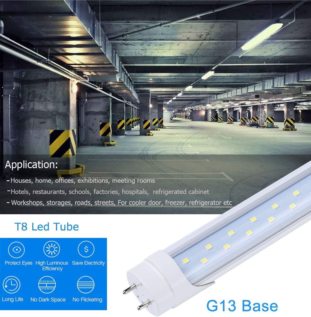 T8 4FT 48" 28W LED Tube Light, 6000K Cool White, Dual-Row LED Fluorescent Bulbs,Clear Cover, G13 Base Two Pins