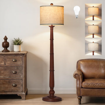 61'' Vintage Floor Lamp, Rustic Farmhouse Tall Standing Lamp with 3 Color Temperatures, Retro Reading Pole Lamps