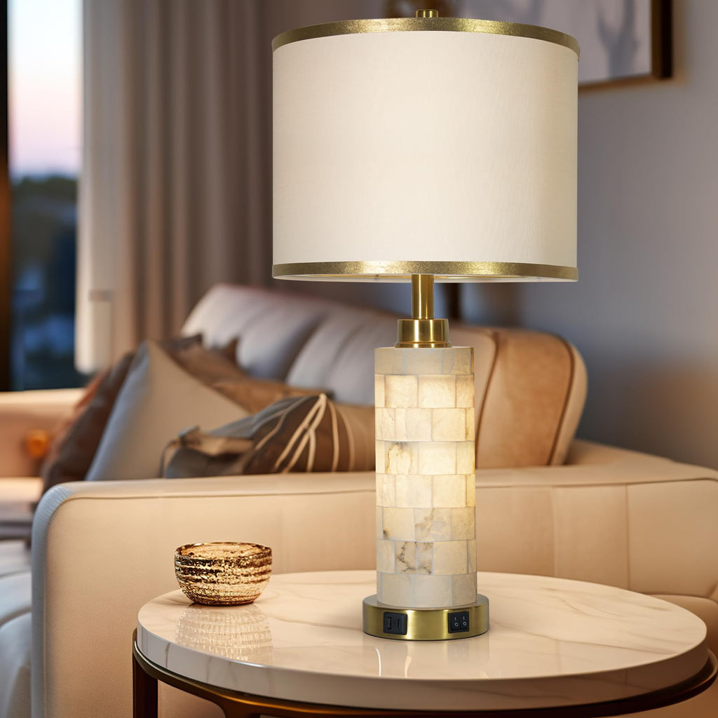 27" Alabaster Table Lamps Set of 2 Bedroom