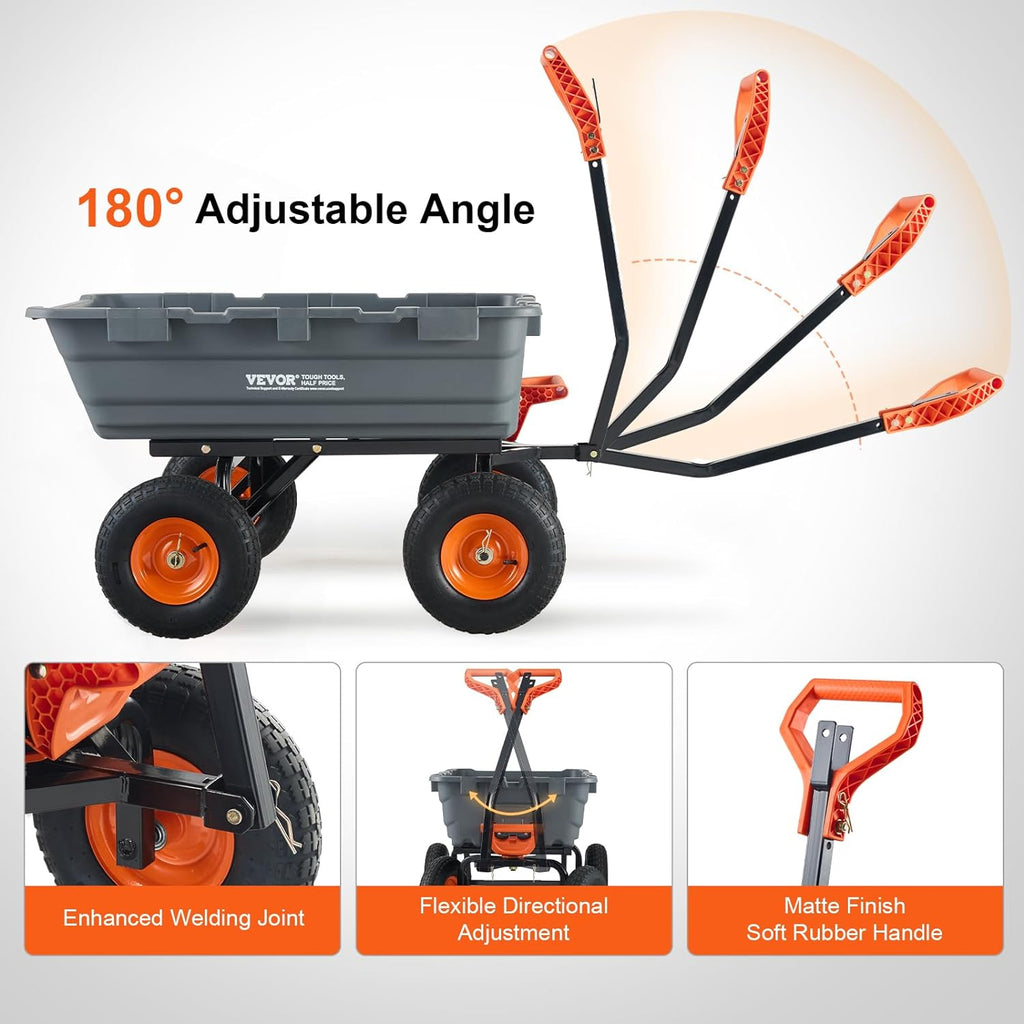 Heavy Duty 1200lbs 7 Cu.Ft Wheelbarrow Garden Dump Cart Wagon | For ATV Mower Tractor, 2-in-1 Convertible Handle to