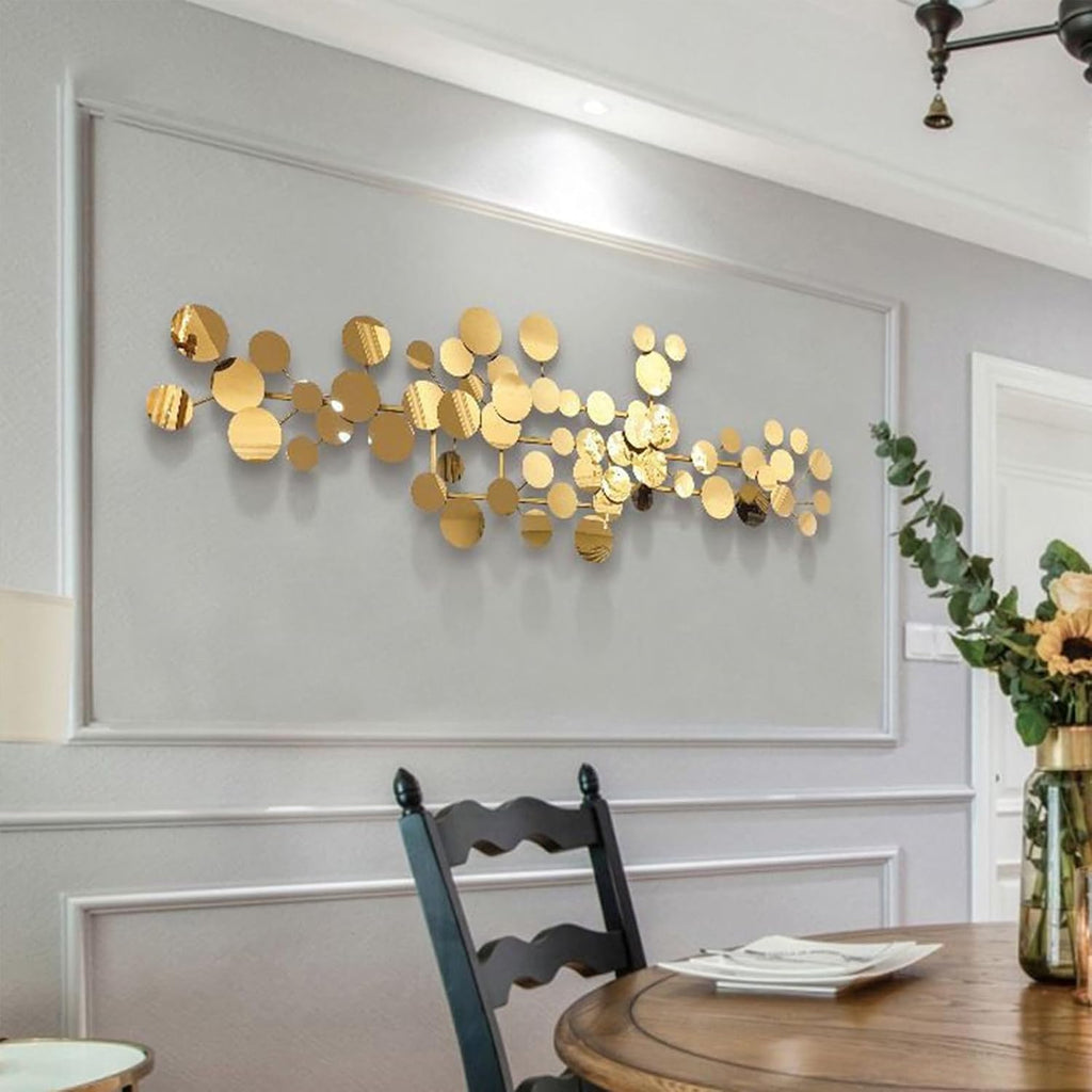 3D Wall Art Decor, Large Metal Wall Art Modern Gold Circles Wall Sculptures Luxurious Decor Geometric Wall Sculpture