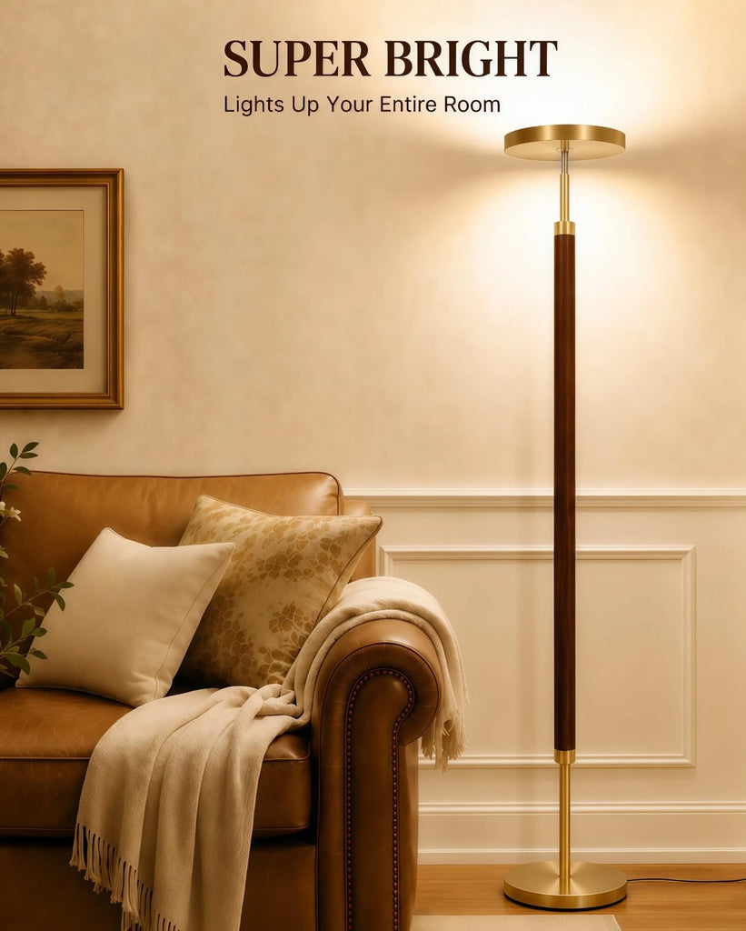 Wood LED Torchiere Floor Lamp with Remote, 3000LM Dimmable