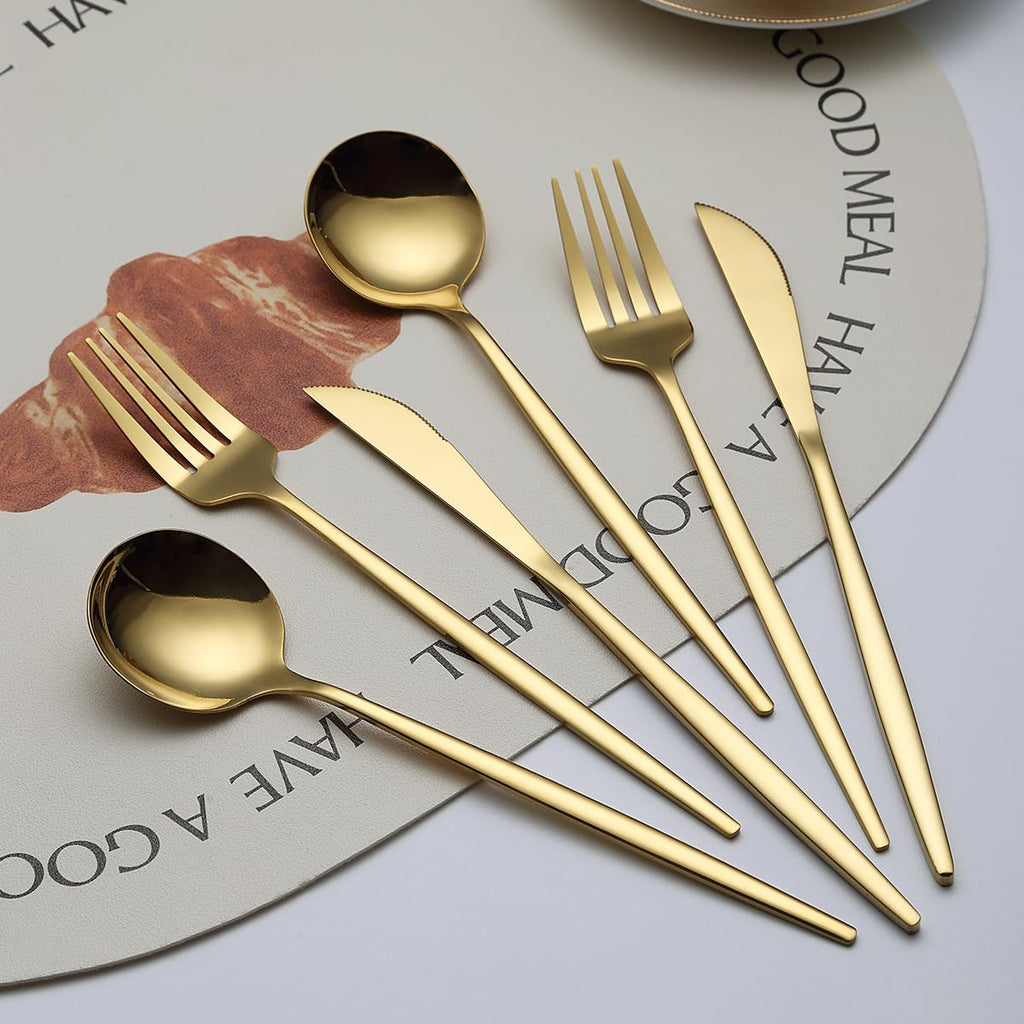 Gold Silverware Set 60 Piece Service for 20, Titanium Gold Plated Stainless Steel Flatware Set, Knives Forks Spoons