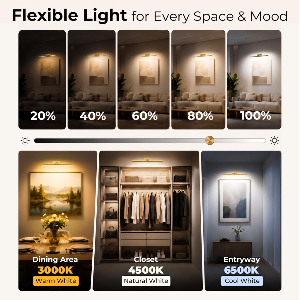 16inch Picture Lights for Wall Art 2 Pack,6000mAh Battery,Gold
