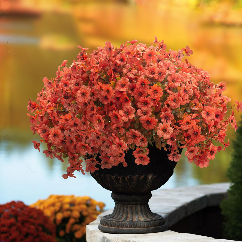 Fall Outdoor Artificial Flowers 16 Bundles - UV Resistant Faux Daisy with Eucalyptus Leaves, Weatherproof Fake Plants