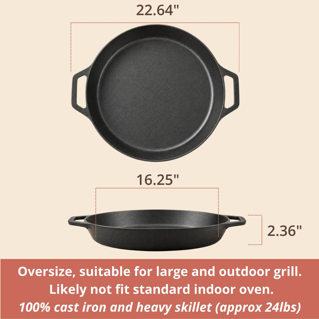 Extra Large Pre-Seasoned 20 Inch Cast Iron Skillet, Double Handle