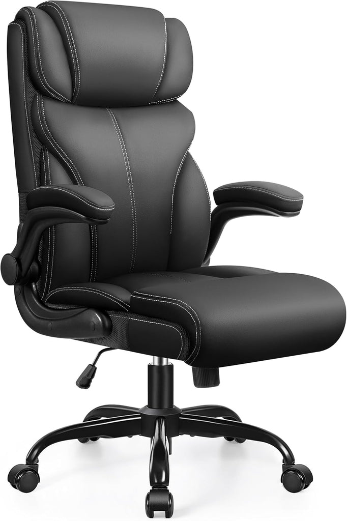 Ergonomic Big and Tall Computer Desk Chairs, Executive Breathable Leather Chair with Adjustable Flip-up Armrests