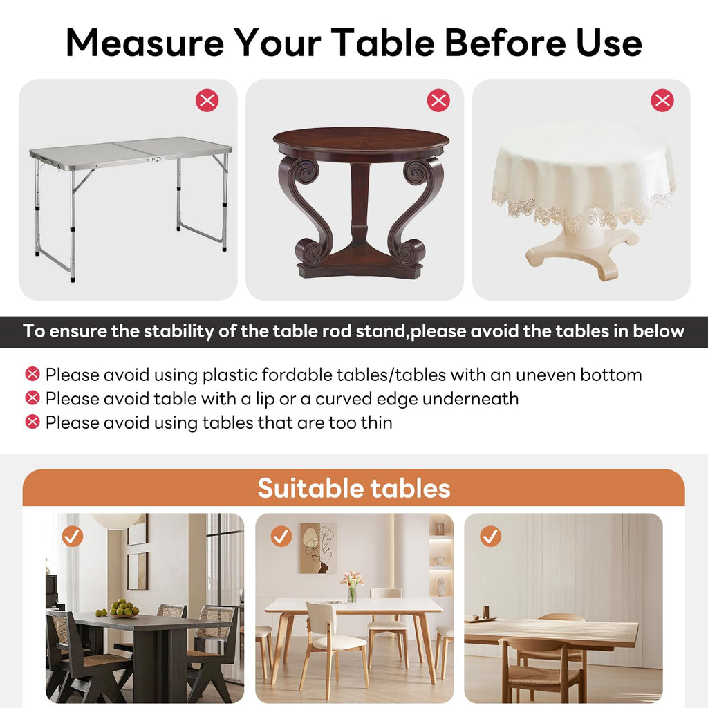 Over The Table Rod Stand with Clamps, Adjustable 32''-79'' Tall 32"-131" Length, Black Table Arch Stand Metal Balloon