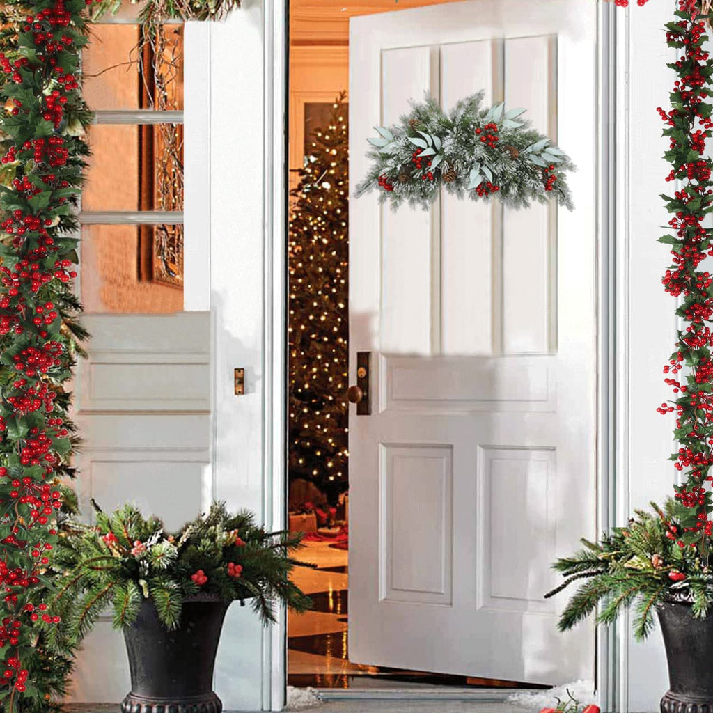 Christmas Swag 26 Inch Artificial Christmas Mailbox Swag Front Door Decorative Swag Faux Greenery Pine Swags with