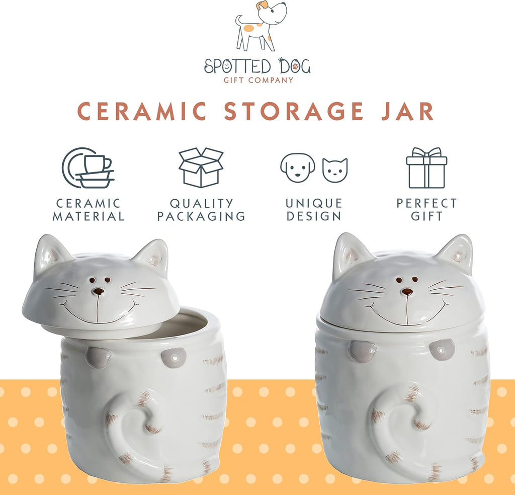 Ceramic Jar with Lid for Countertop, Cat Treat Container, Cute Decorative Kitchen Storage Jar for Tea Coffee Sugar