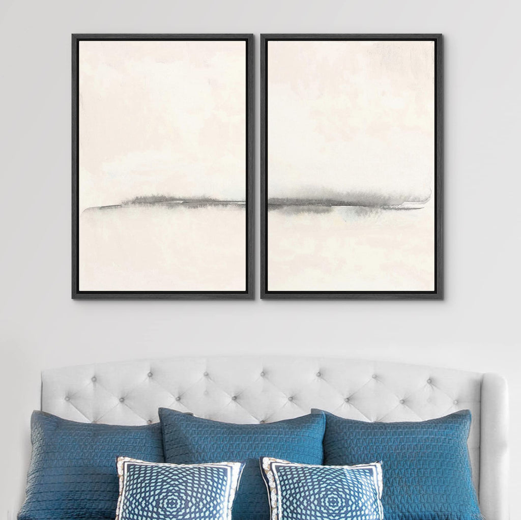 Framed Canvas Print Wall Art Set Grunge Pastel Paint Stroke Landscape Abstract Shapes Illustration Art Minimalism