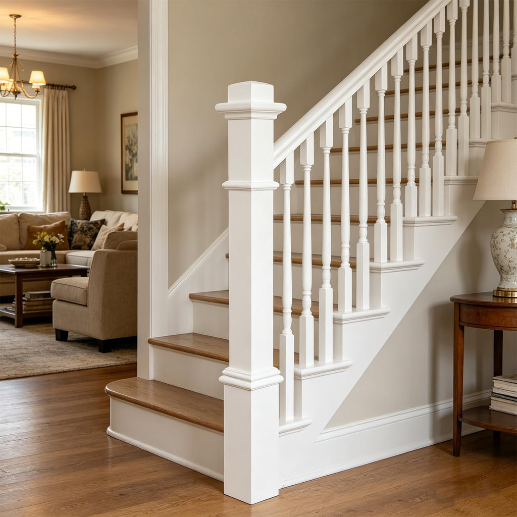 Unfinished Solid Pine Stair Newel Post, 48" Traditional Box Newel with 3.5" Post & 4.5" Base for Interior