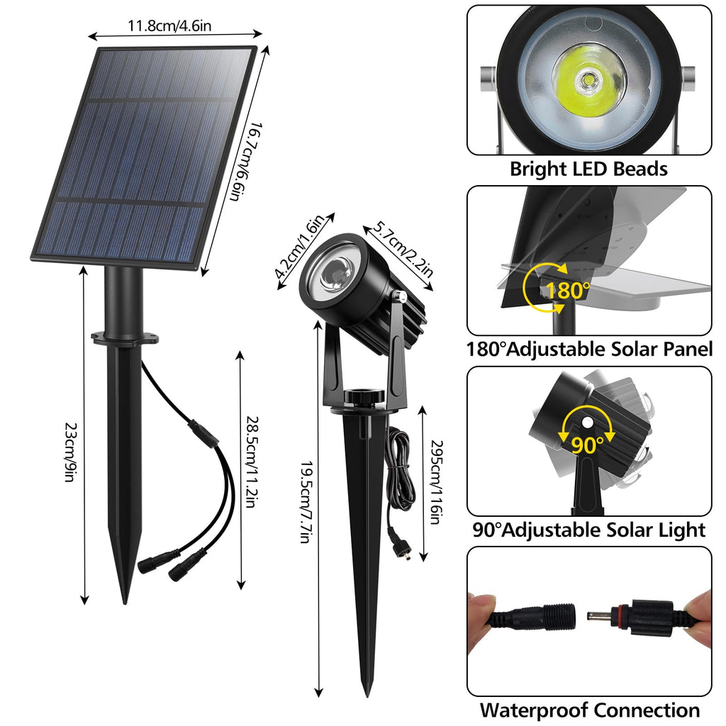 Solar Spot Lights Outdoor, Dual Head Solar Spotlights, Cool White