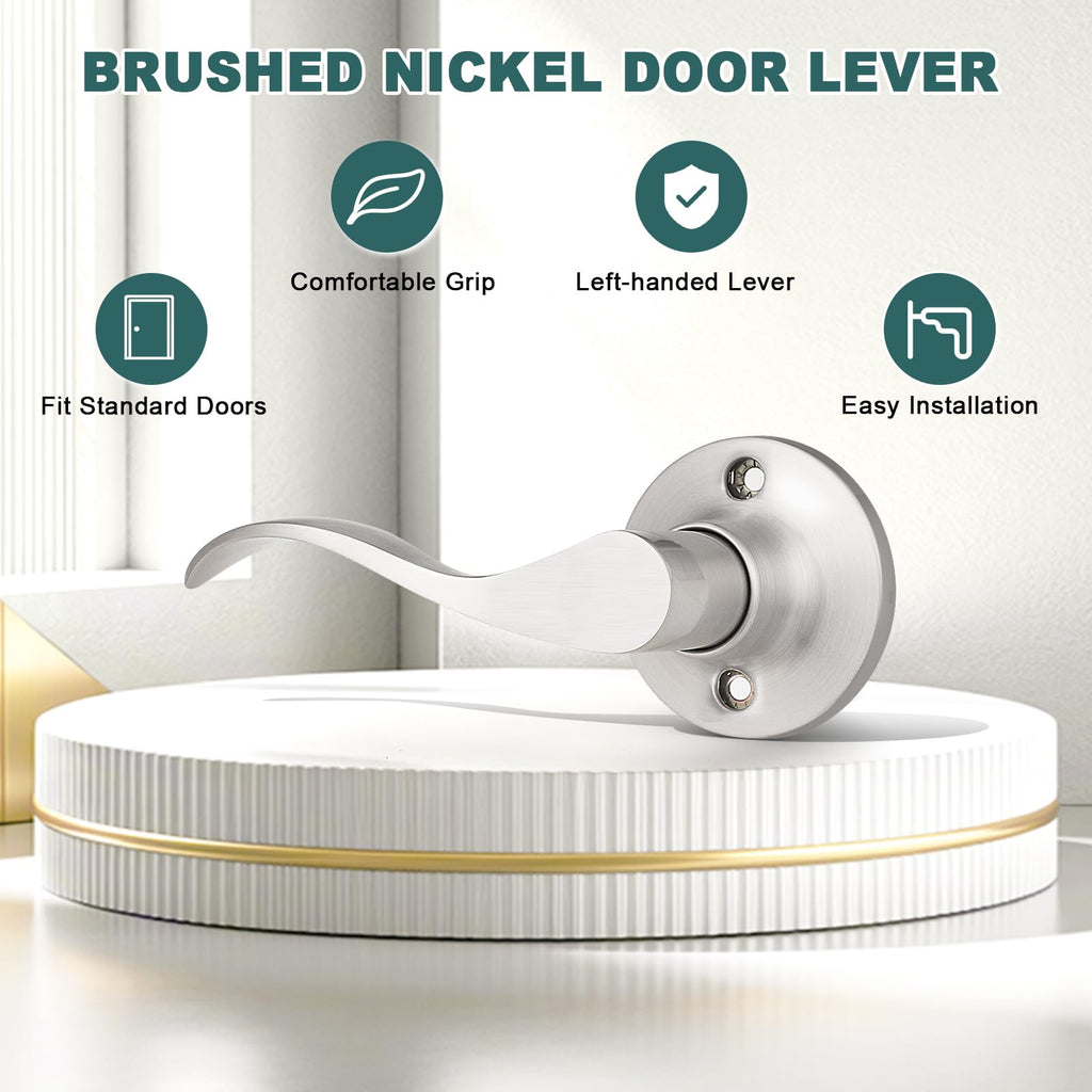 8 Pack Brushed Nickel Half Dummy Door Levers Keyless Left Handed Interior Door Handles Wave Dummy Lever Door Handle