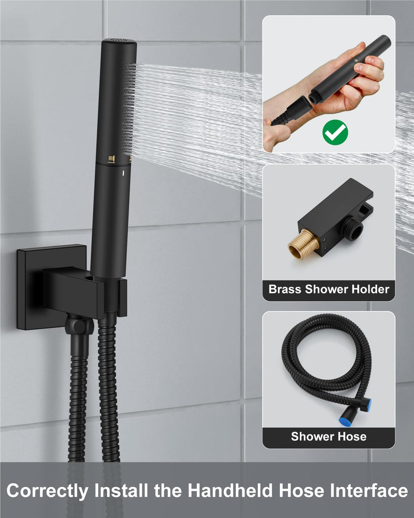 Shower System with Rain Head and Handheld,12-Inch,Matte Black