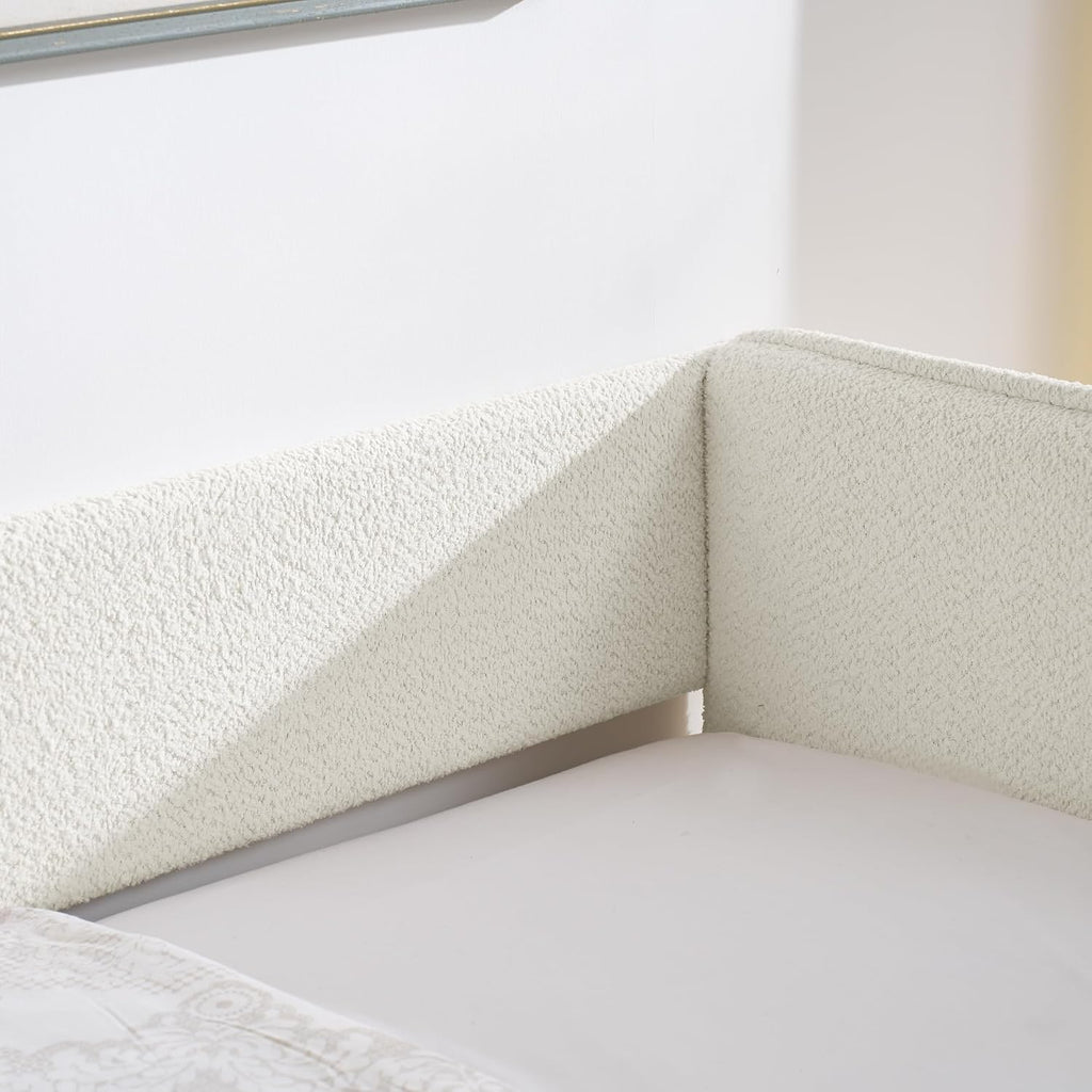 Twin Size Upholstery Tufted Daybed with Erectable Trundle, Twin to King Design Modern Extendable Boucle Sofa Bed