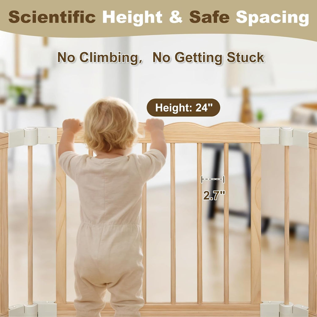 Foldable Wooden Baby Playpen, Pre-Assembled Pine Wood Play Pen, 60x60x24in | Adjustable Shape & Size Large Baby Fence