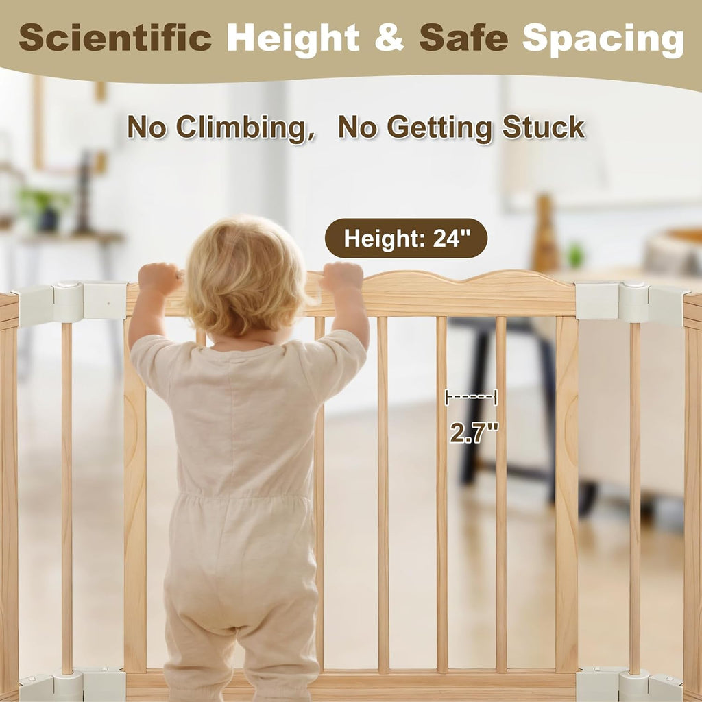 Foldable Wooden Playpen for Babies, Extra Large Play Pen, 90 x 60 x 24 in | Pre-Assembled Wooden Baby Playpen, Ready