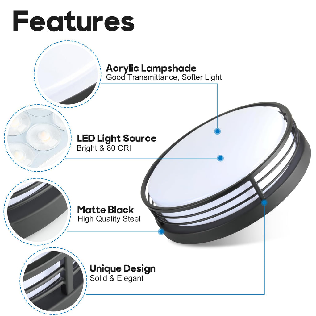 13 Inch LED Ceiling Lighting Fixture, 23W Black Flush Mount Ceiling Light with 5CCT(2700K/3000K/3500K/4000K/5000K)