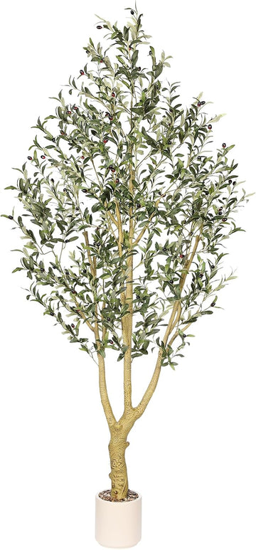 8FT Artificial Olive Tree with Faux Fruits, Thick Trunk & Lifelike Leaves