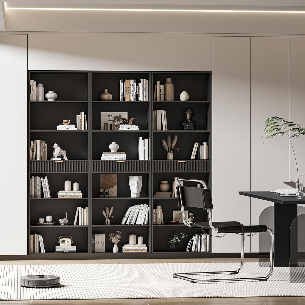72" Tall Bookshelf with Storage, 7-Tier Bookcase Fluted with Drawer, Display Book Shelf Book Organizer with Anti-tip