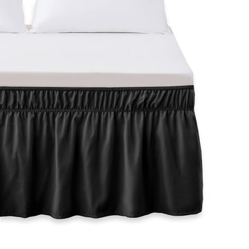Luxurious Wrap Around Elastic Solid Ruffled Bed Skirt, with 16 Inch Tailored Drop - Easy Fit, Premium Quality Wrinkle