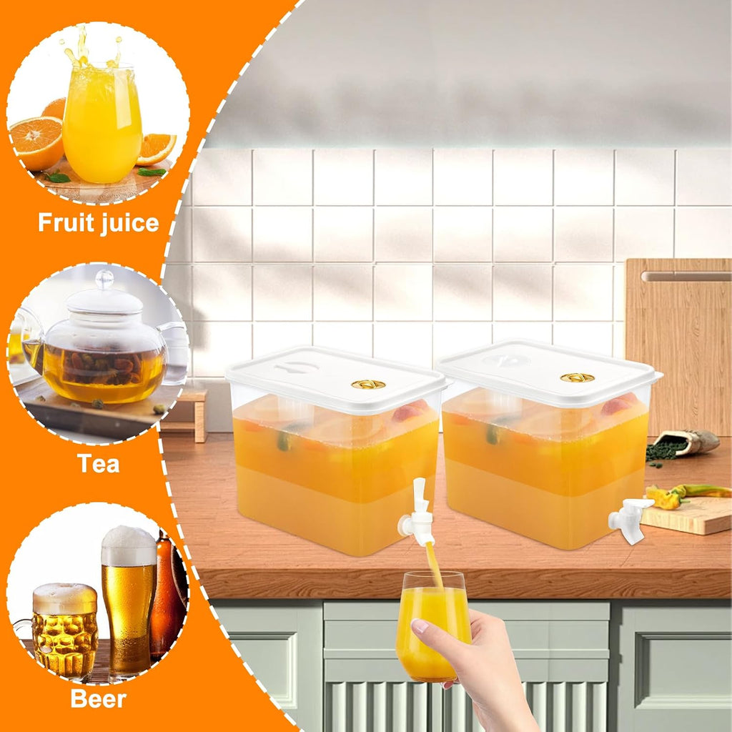 Gallon Fridge Beverage Drink Dispenser with Spigot Leak Proof Lids Filter Screen Juice Container Sealed - Set of 2