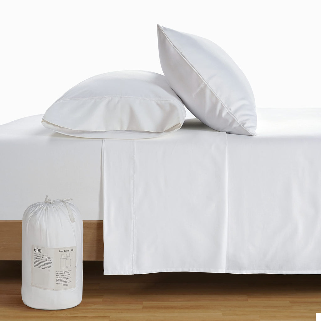 600TC 100% Cotton Sheets - Silky Smooth Sateen Weave, White