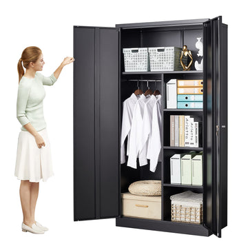Steel Cabinet Wardrobe, Metal Locker Cabinet with Hanging Rod, Metal Clothing Locker Storage, Garage and Changing