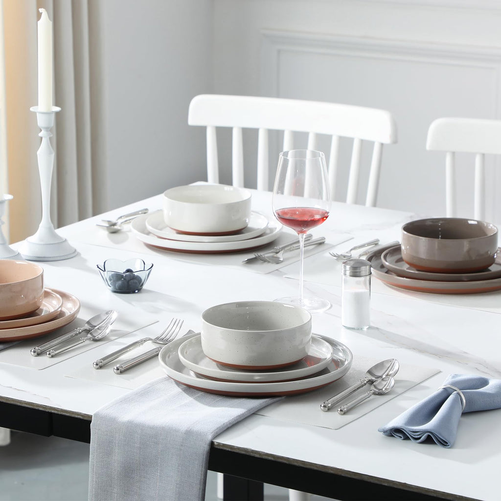 Plates and Bowls Sets, 12 Pieces Modern Stoneware Dinnerware Set for 4 Kitchen Dinner Set Ceramic Dishware Dishes Set