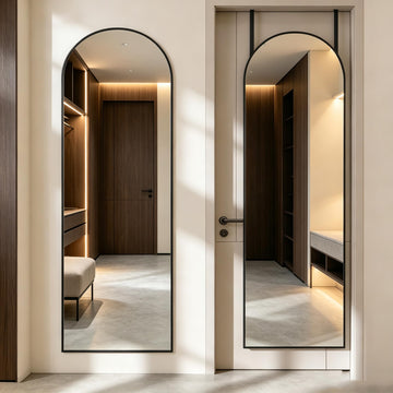 47"x14" Full Length Door Mirror, Arched Full Body Door Mirror, Black