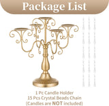 Candelabra Centerpieces Gold Candle Holder - 5 Arm Pillar Candle Holders with Crystal Beadsedding Candleholders