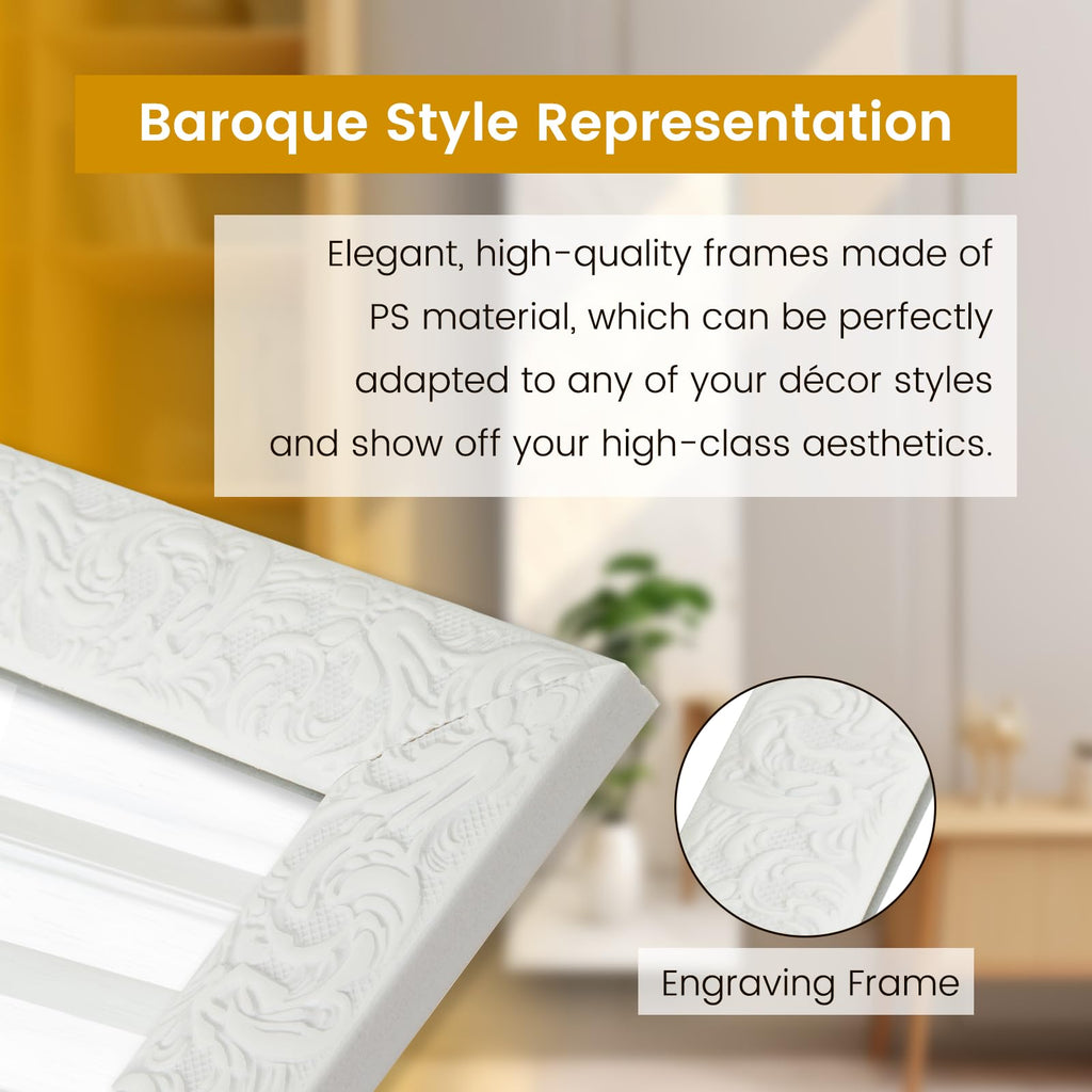 50" x 14" Full Length Wall Mirror, White Baroque Door Mirror